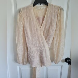 Marie Oliver Sheer Wrap Blouse in Blush Cream